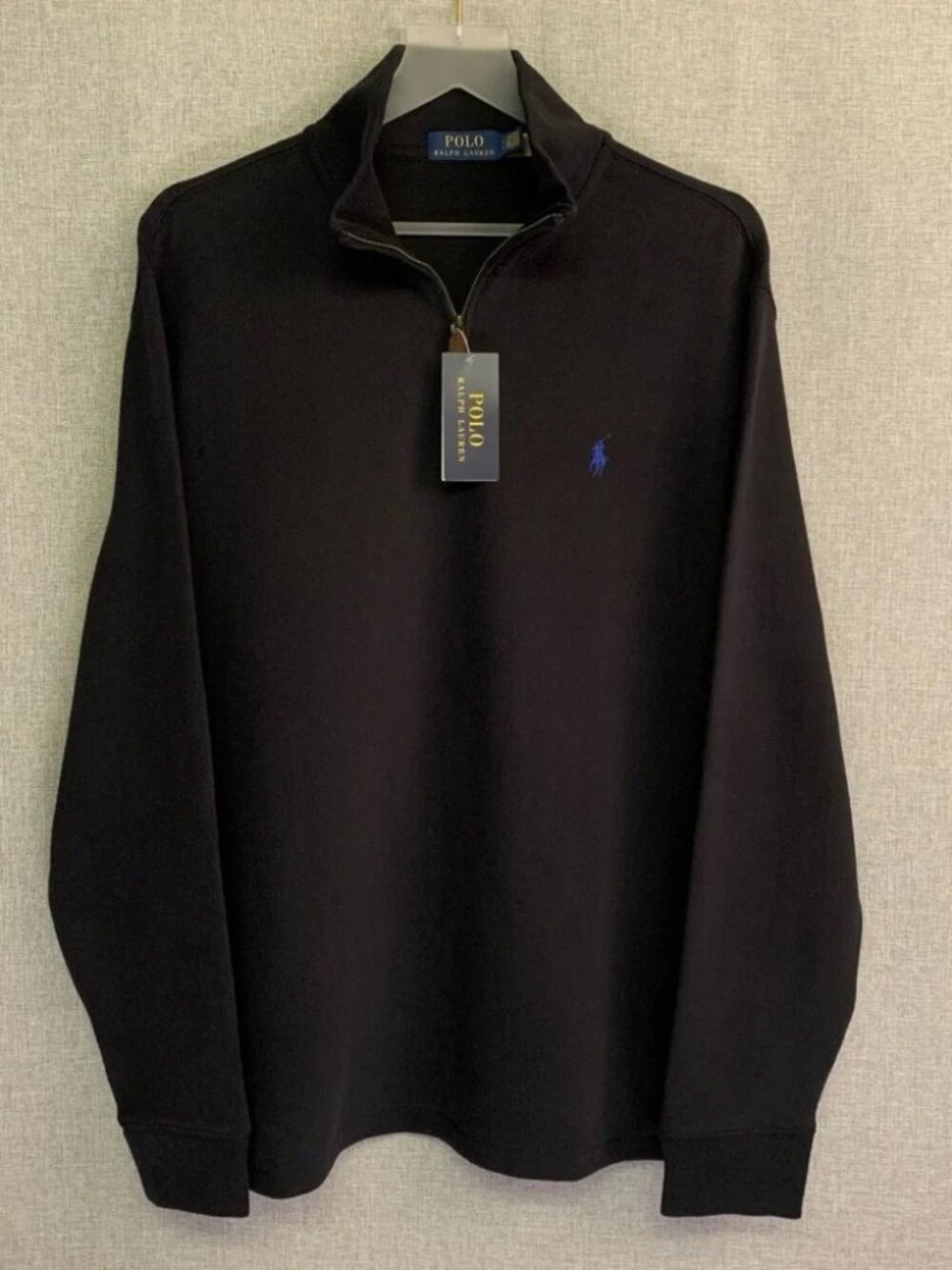 POLO POLO RALPH LAUREN Luxury Quarter Zip Cotton Pullover LARGE in BLACK NWT